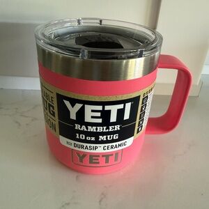 Yeti Rambler 10 oz Mug - Coral Pink with Stainless Rim